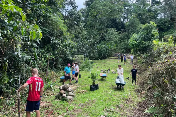 Volunteers working on a outdoor community service project