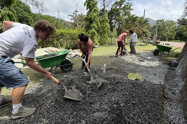 Volunteers working on their community service project