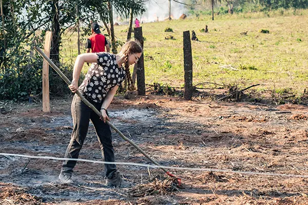 Volunteer working on a field