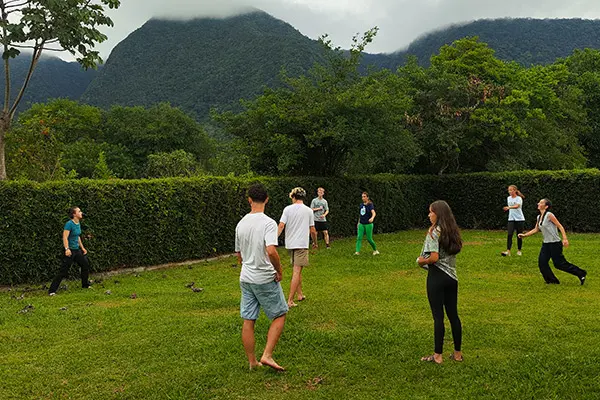 Volunteers playing outside