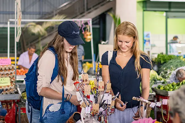 Volunteers exploring a local market