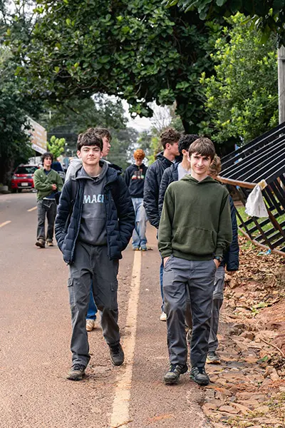 Volunteers walking in a local Paraguayan town