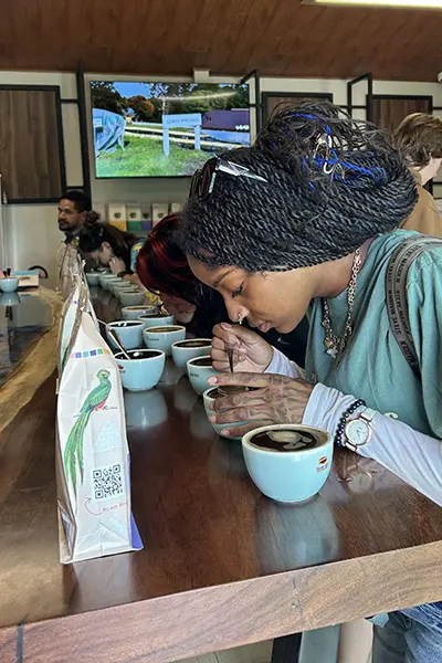 Volunteer participating in a coffee tasting session